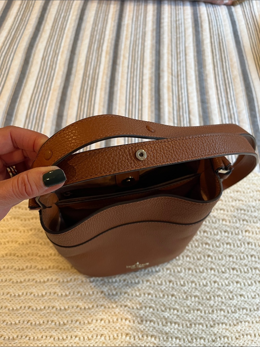 kate spade Brown Pebbled Leather Bucket Crossbody - Picture 8 of 9